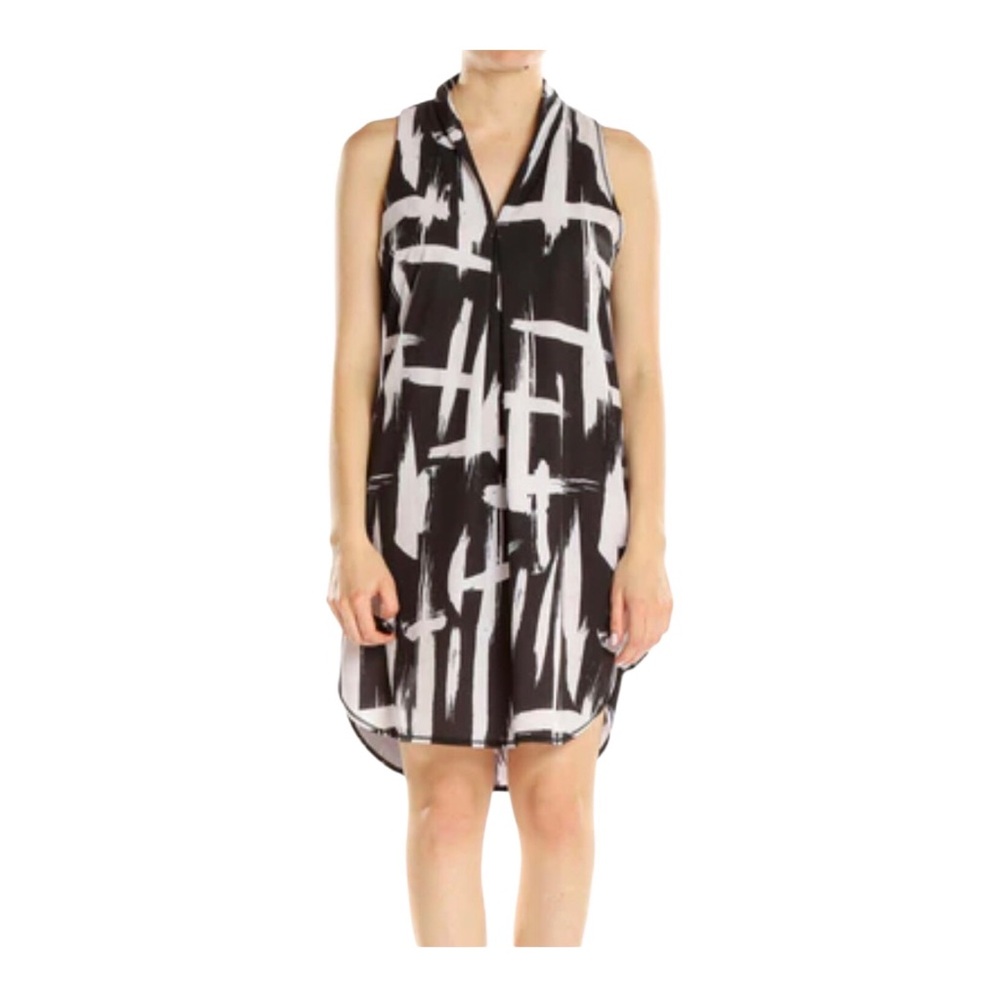 Lucy Sleeveless Black and White Abstract Mini Dress Hi-Low Size XS V-neck